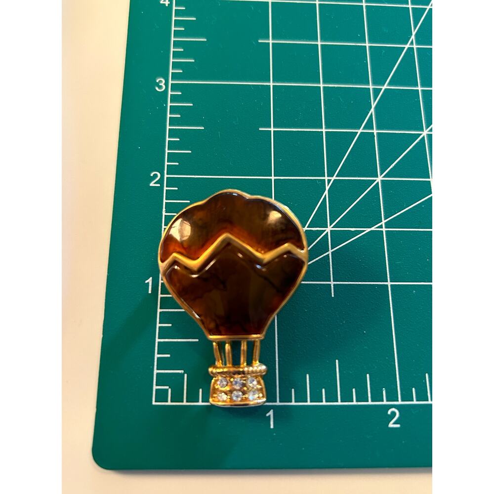 Vtg Hot Air Baloon Brooch Pin Gold Tone Rhinestones